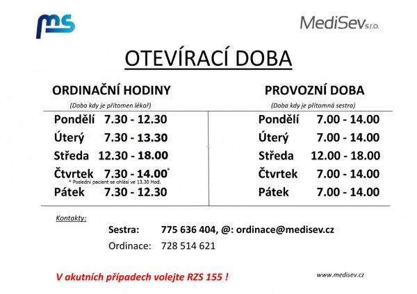 Ordinační hodiny oteviraci doba